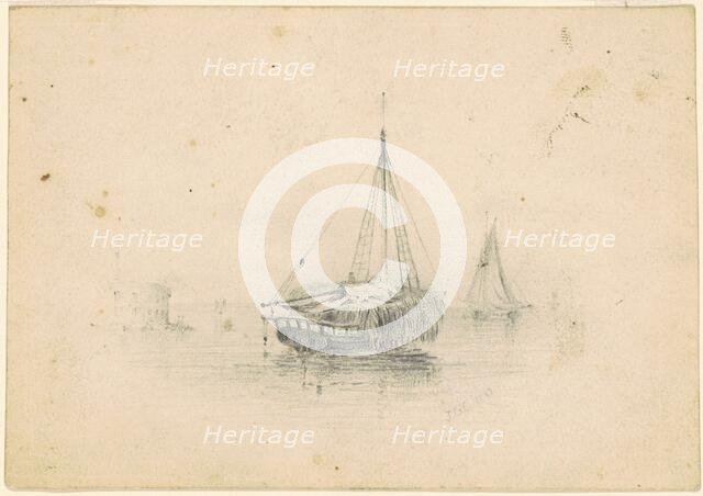 Boats at Anchor, 1838. Creator: James Goodwyn Clonney.
