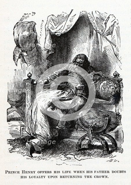 Prince Henry offers his life when his father doubts his loyalty upon returning the crown, 1882. Artist: Anonymous  