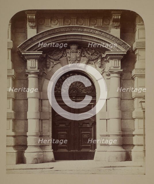 Main entrance portal, Palais Larisch-Mönnich, Vienna, around 1890. Creator: Ludwig Niernberger.