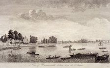 View of Hammersmith with water craft on the River Thames, Hammersmith, 1752. Artist: John Boydell