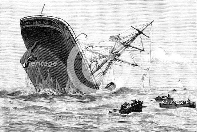 Wreck of the steam-ship Dacca in the Red Sea: going down, two miles from the Daedalus Light, 1890. Creator: Unknown.