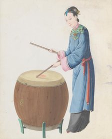 Watercolour of musician playing jingu, late 18th century. Creator: Unknown.