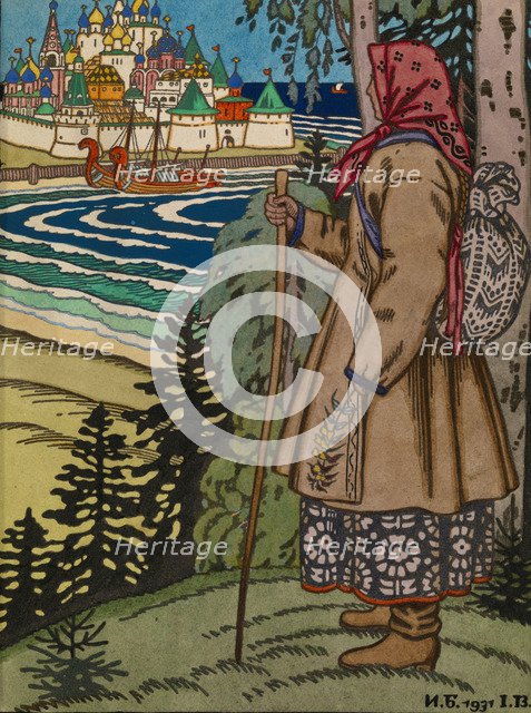 Peasant Girl. Illustration to the book Contes de l'Isba, 1931. Artist: Bilibin, Ivan Yakovlevich (1876-1942)