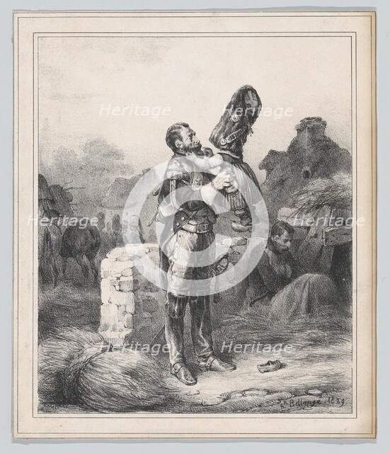 Soldier and small girl, 1829. Creator: Hippolyte Bellangé.
