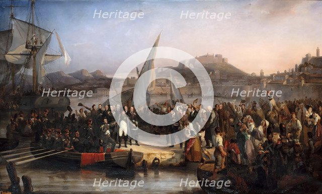 Napoleon leaving the island of Elba on February 26, 1815. Artist: Beaume, Joseph (1796-1885)