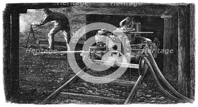 Hydraulic coal cutting machine, named The Iron Man, 1867. Artist: Unknown
