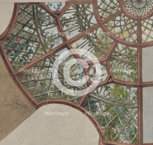 Design for a ceiling with lattice work and flowering vines, second half 19th century. Creators: Jules-Edmond-Charles Lachaise, Eugène-Pierre Gourdet.