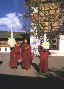 Buddhist monks, Tashichho Dzong, Thimphu, Bhutan.