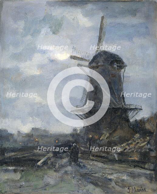 Windmill by moonlight, c.1899.  Creator: Jacob Henricus Maris.