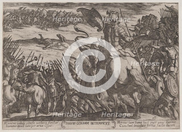 Plate 16: David Killing Goliath, from 'The Battles of the Old Testament', ca...., ca. 1590-ca. 1610. Creator: Antonio Tempesta.
