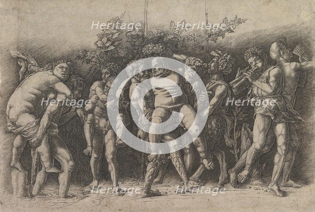 Bacchanal with Silenus; a frieze composition with ten figures around Silenus who is..., early 1470s. Creator: Andrea Mantegna.