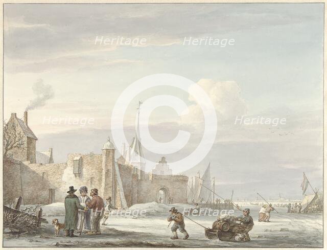Cityscape in winter, 1780-1848. Creator: Martinus Schouman.