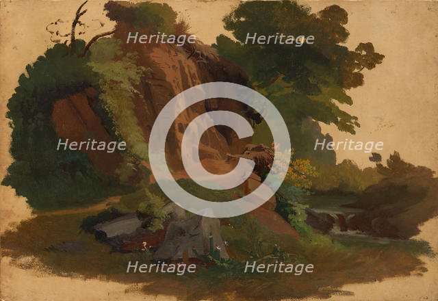 Rocky Outcrop by a Stream in the Roman Campagna, ca. 1835-40. Creator: Johannes Jakob Frey.