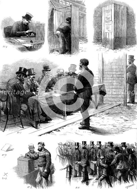 Vote by ballot: sketches at the Taunton Election, 1873. Creator: Unknown.