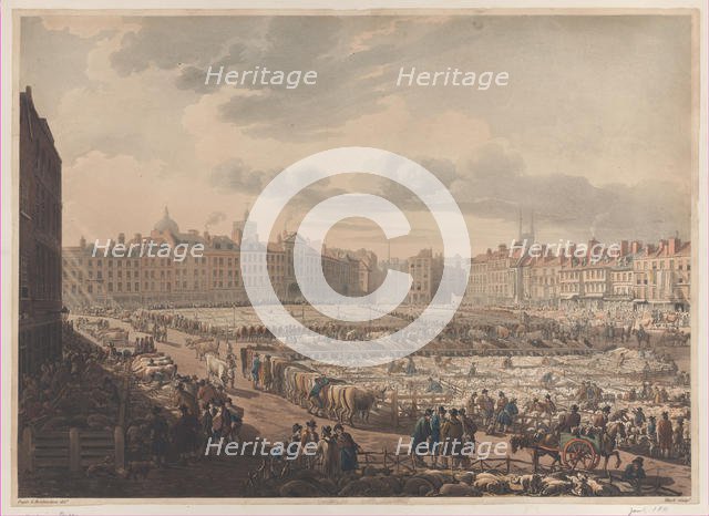A Bird's Eye View of Smithfield Market, Taken from the Bear & Ragged Staff, Jan..., January 1, 1811. Creator: J. Bluck.