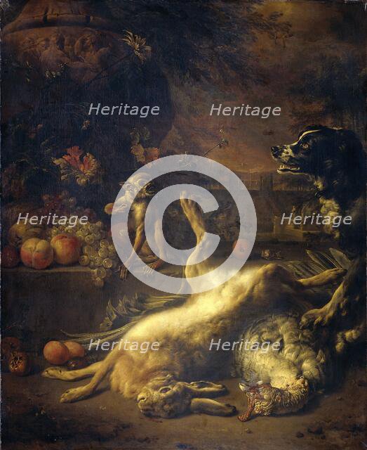 A Monkey and a Dog with Dead Game and Fruit, 1704. Creator: Jan Weenix.