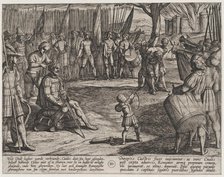 Plate 20: Civilis Having his Hair Cut, from The War of the Romans Against the Batavians (R..., 1611. Creator: Antonio Tempesta.