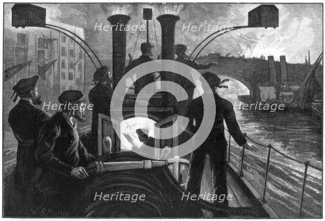 Steam fire-engine going to a riverside fire, London fire brigade, 1890.Artist: WB Murray