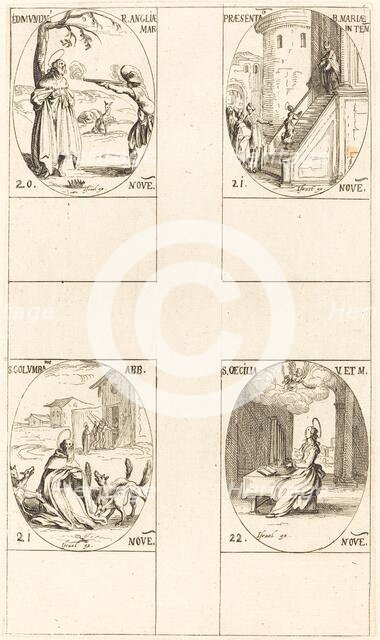 Edmund, King of England, Martyr; Presentation of the Virgin; St. Columba; St. Cecil. Creator: Jacques Callot.