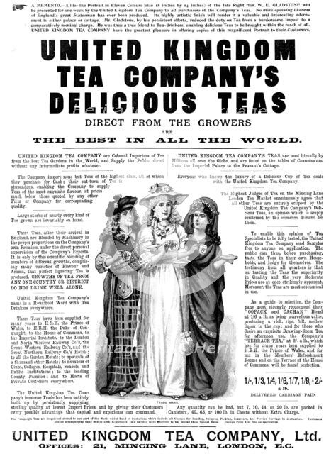 Advertisement for the United Kingdom Tea Company, 1898. Creator: Unknown.