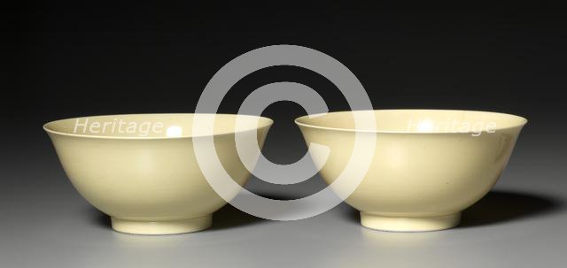 Pair of Bowls with Yellow Glaze, 1723-1735. Creator: Unknown.