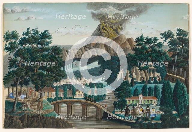 Landscape with Erupting Volcano, Bridge and Wedding Party, n.d. Creator: Ernst Damitz.