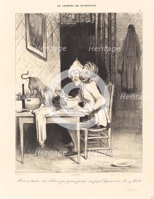 Monsieur Coquelet partage son déjeuner, 1839.  Creator: Honore Daumier.