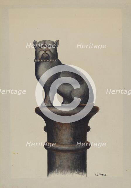 Cast Iron Hitching Post, c. 1941. Creator: V. L. Vance.