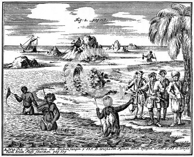 Khoikhois spearing fish, South Africa, 1931. Artist: Unknown