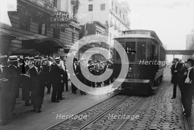 Streetcar railway strike, 1916 - Stopping cars, between c1915 and c1920. Creator: Bain News Service.