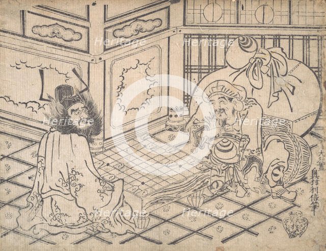 Daikoku and Shoki Playing Chess, ca. 1730., ca. 1730. Creator: Okumura Toshinobu.