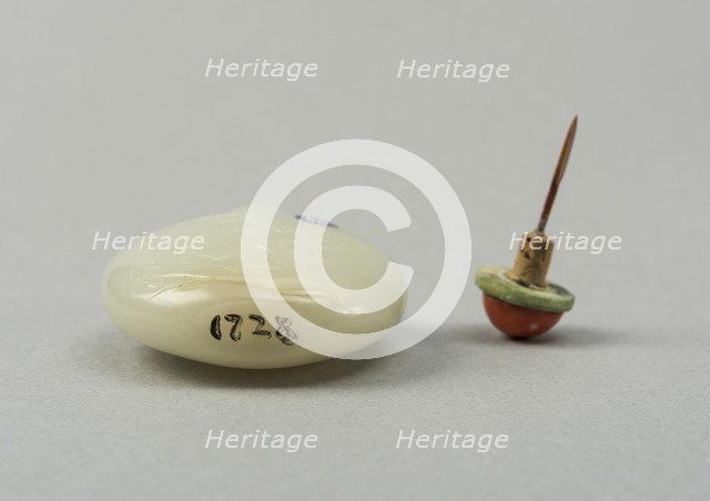 Jade snuff bottle with plum tree and characters on reverse, China, Qing dynasty, 1644-1911. Creator: Unknown.