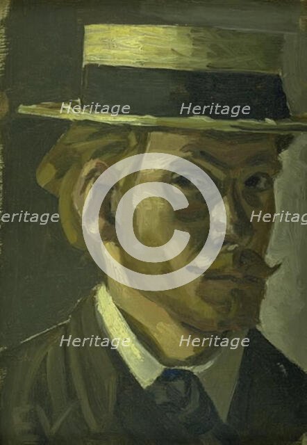 Self-Portrait with a Straw Hat, 1907-1908. Creator: Edvard Weie.