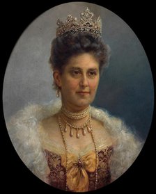 Portrait of Archduchess Maria Annunciata of Austria (1843-1871) with pearl jewelry and tiara, c 1910 Creator: Zatzka, Hans (1859-1945).