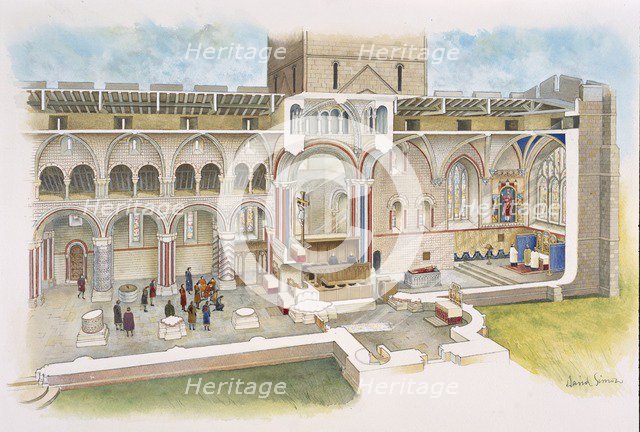 Lindisfarne Priory, Holy Island, Northumberland. Artist: David Simon.