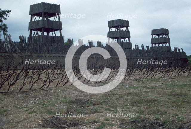 Reconstruction of Roman siege fortifications. Artist: Unknown