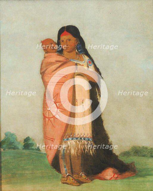 Tsee-moúnt, Great Wonder, Carrying Her Baby in Her Robe, 1832. Creator: George Catlin.