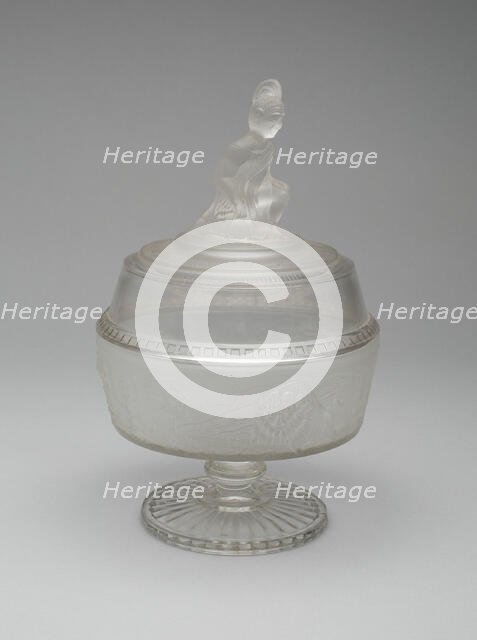 Westward Ho!/Pioneer pattern covered footed compote, c. 1876. Creator: Gillinder & Sons.