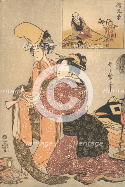 A Woman Dressing a Girl for a the Kabuki Dance “Musume Dojoji..., ca. 1795-96. Creator: Kitagawa Utamaro.