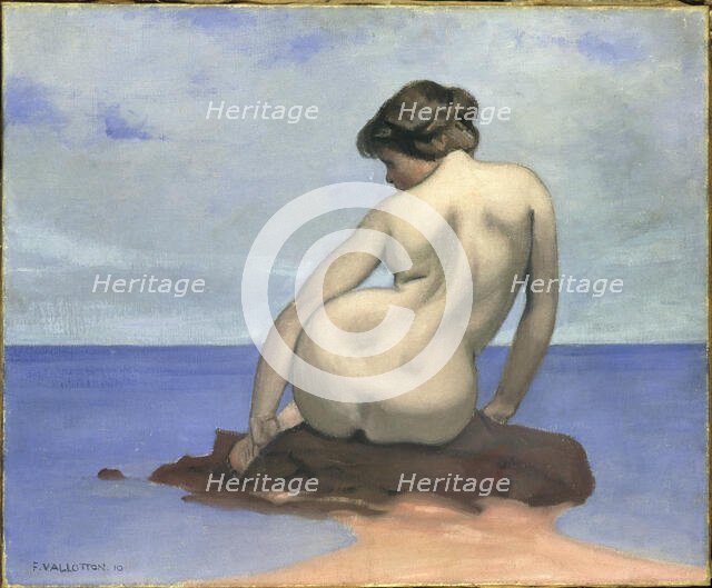 Baigneuse assise sur un rocher, 1910. Creator: Vallotton, Felix Edouard (1865-1925).