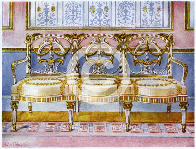 White gilt and painted settee, Pergolesi influence 1911-1912.Artist: Edwin Foley