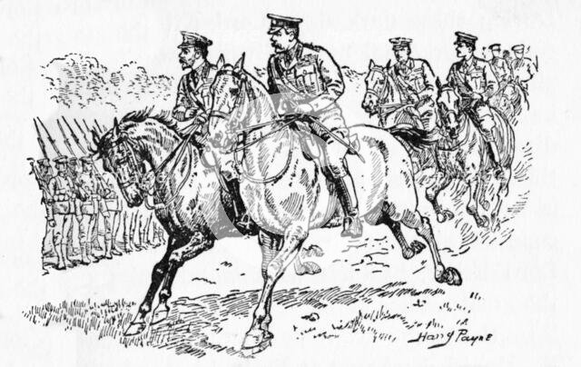 'H.M. The King and Lord Kitchener Inspecting The Newly Raised Army', c1929.  Creators: Howard Davie, Harry Payne.