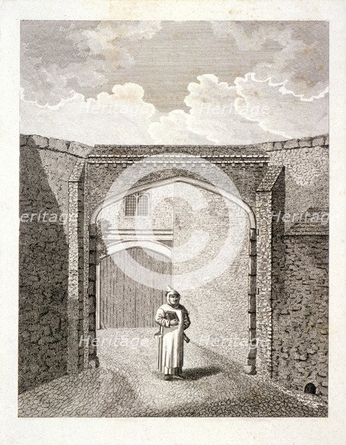 The gateway at Charterhouse, Finsbury, London, c1800. Artist: John Barlow