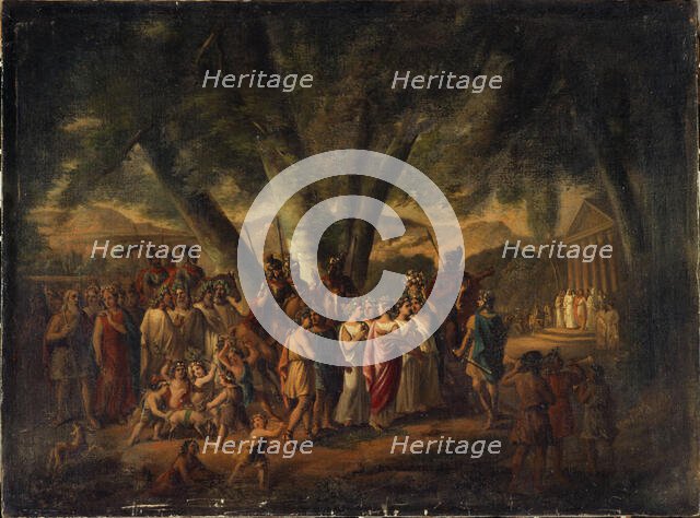 Ancient subject: procession heading towards a temple, 1866. Creator: Claude Joseph Edouard Curty.