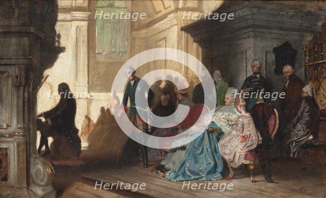 Johann Sebastian Bach playing for Frederick the Great of Prussia, c. 1870.