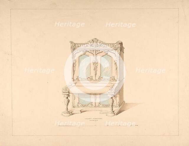Design for Cabinet Pianoforte, Arabesque Style, 1835-1900. Creator: Robert William Hume.