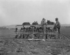 Farmers talking politics, potato fields, California, 1936. Creator: Dorothea Lange.