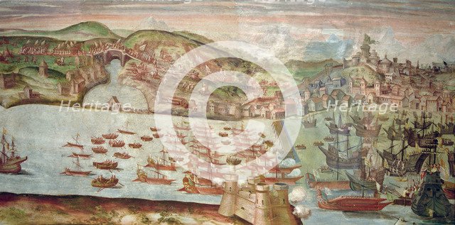  'Entrance of the fleet in Lisbon', fresco in the hall of Portugal in the Palace of the Marquis o…