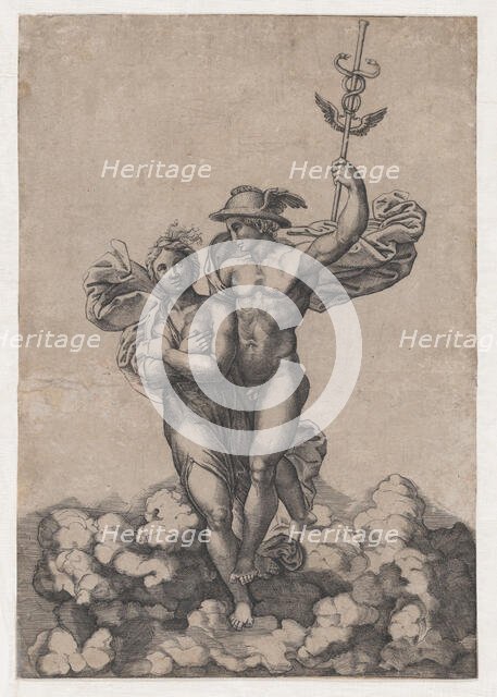 Mercury carrying Psyche to Olympus, after Raphael's composition in the Villa Farnes..., ca. 1520-39. Creator: Giovanni Jacopo Caraglio.