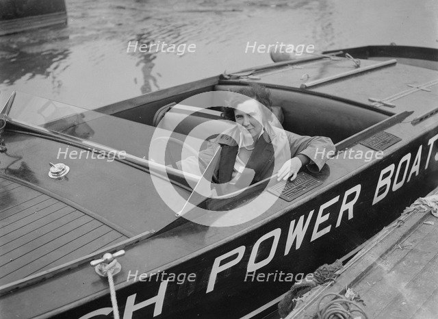 Kitty Brunell in a British Power Boat Company launch, Hythe, Hampshire, 1927. Artist: Bill Brunell.